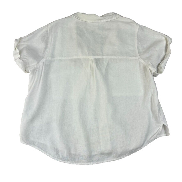Universal Thread Shirt Women XL White Button Up Collared Short Sleeve Linen - Picture 2 of 8